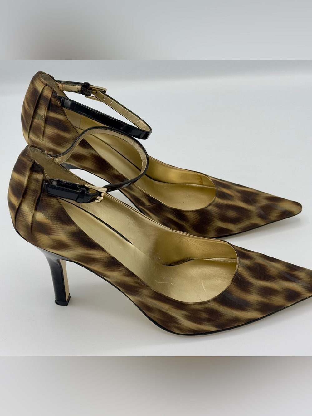 Nine West Animal Print Pointed Toe Ankle Strap Stiletto Heels Size 7M